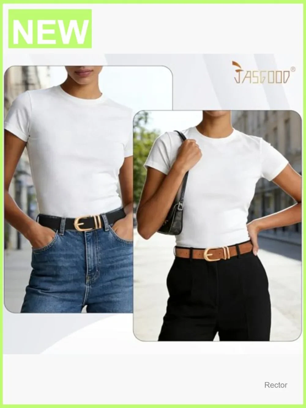 3 Pack Faux Leather Belts for Jeans Dresses - Gold Buckle Waist Belt